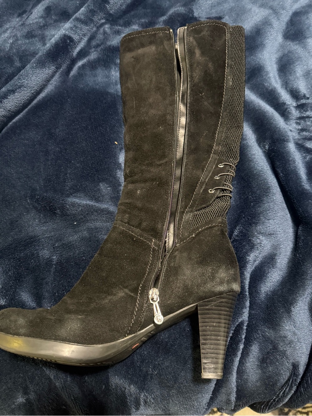 Blondo Black Suede Mid-Calf Heeled Boots